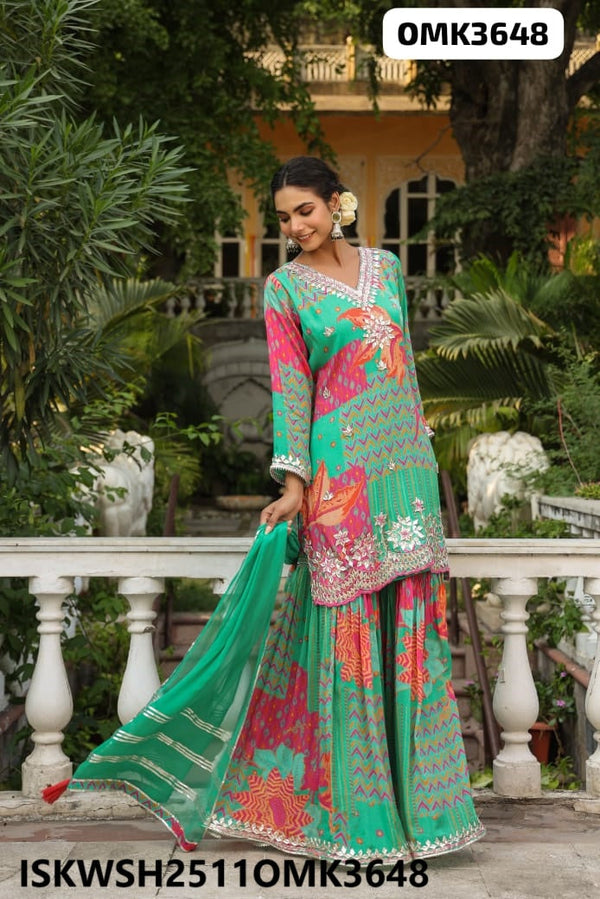 Floral Printed Chinon Kurti With Sharara And Dupatta-ISKWSH2511OMK3648