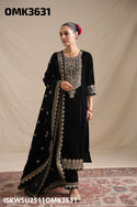 Embroidered Velvet Kurti With Pant And Dupatta-ISKWSU2511OMK3631