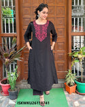 Embroidered Khadi Cotton Princess Cut A-Line Kurti With Pant-ISKWKU26118741