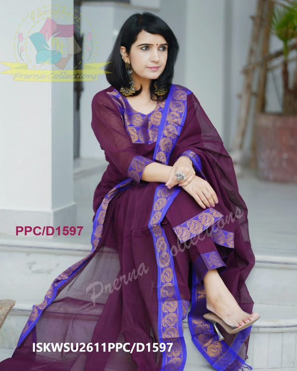 Khadi Cotton Kurti With Pant And Hand Block Printed Kota Doriya Dupatta-ISKWSU2611PPC/D874