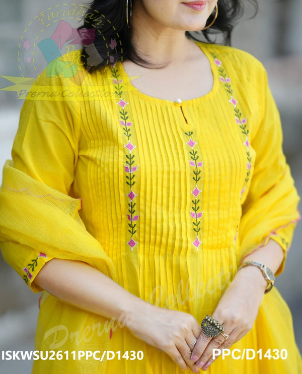 Embroidered Cotton Kurti With Pant And Kota Doriya Dupatta-ISKWSU2611PPC/D1430