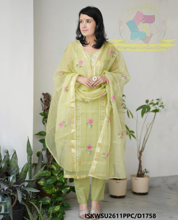 Embroidered Kota Doriya Kurti With Cotton Pant And Kota Doriya Dupatta-ISKWSU2611PPC/D1758