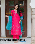 Embroidered Silk Kurti With Pant And Organza Dupatta-ISKWSU2611LG/D0034