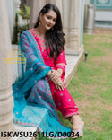 Embroidered Silk Kurti With Pant And Organza Dupatta-ISKWSU2611LG/D0034