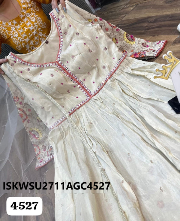 Embroidered Tissue Silk Front Slit Kurti With Tissue Pant And Organza Dupatta-ISKWSU2711AGC4527