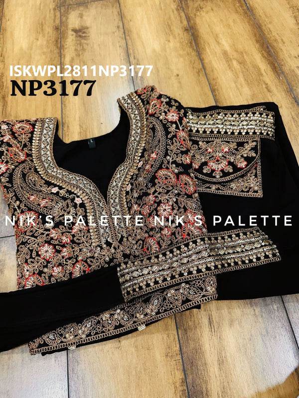 Embroidered Georgette Palazzo With Crop Top And Dupatta-ISKWPL2811NP3177/NP3176