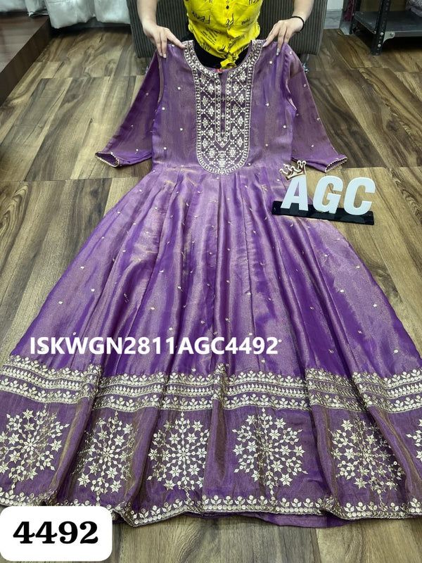 Embroidered Tissue Shimmer Silk Gown With Dupatta-ISKWGN2811AGC4492