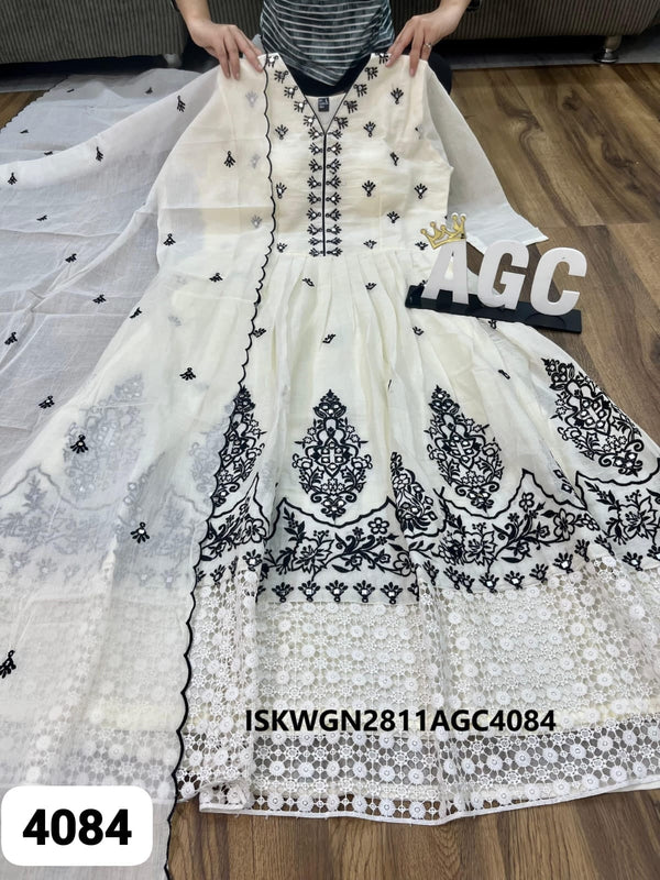 Embroidered Malmal Cotton Gown With Dupatta-ISKWGN2811AGC4084