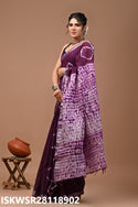 Hand Block Printed Linen Saree With Blouse-ISKWSR28118902