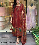 Digital Printed Chiffon Kurti With Shantoon Silk Pant And Organza Dupatta-ISKWSU291111223