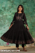 Printed Cotton Anarkali Kurti With Pant And Dupatta-ISKWSUFC181124K