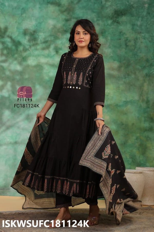 Printed Cotton Anarkali Kurti With Pant And Dupatta-ISKWSUFC181124K