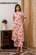 Printed Cotton Princess Cut A-Line Kurti With Pant-ISKWKU02123454