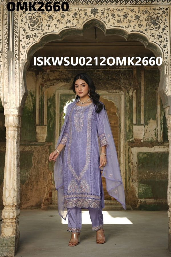 Embroidered Maslin Kurti With Pant And Dupatta-ISKWSU0212OMK2660