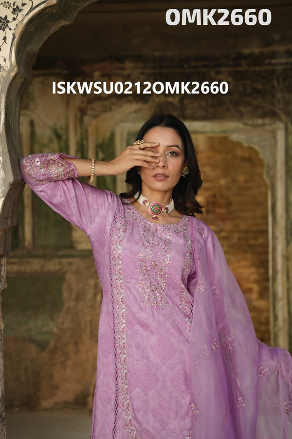 Embroidered Maslin Kurti With Pant And Dupatta-ISKWSU0212OMK2660