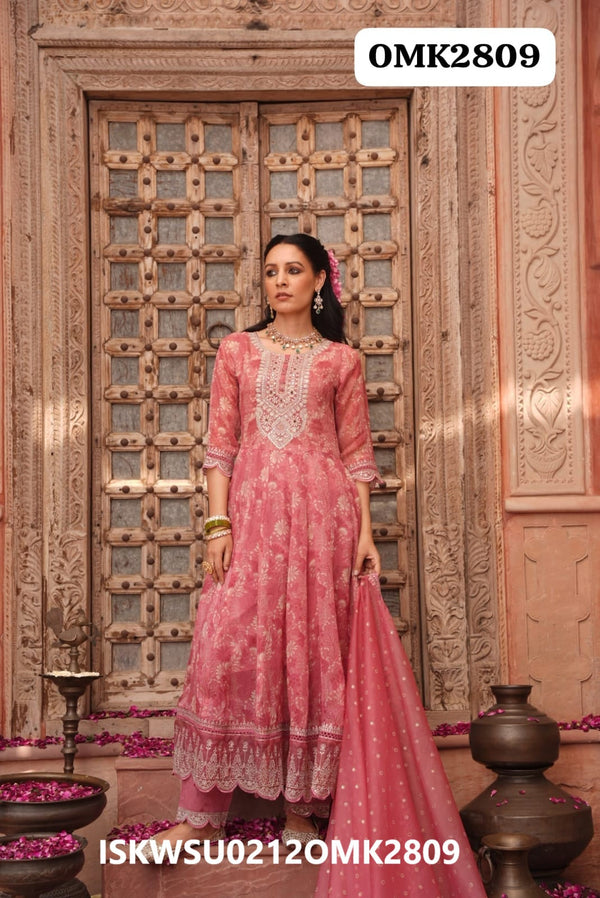 Embroidered Organza Anarkali Kurti With Pant And Dupatta-ISKWSU0212OMK2809