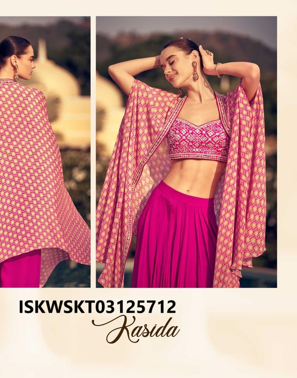 Embroidered Chinon Silk Skirt With Crop Top And Dupatta-ISKWSKT03125712