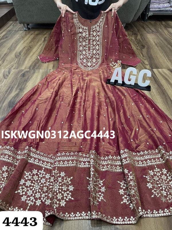 Embroidered Tissue Shimmer Silk Gown With Dupatta-ISKWGN0312AGC4443