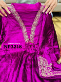 Embroidered Velvet Kurti With Pant And Organza Silk Dupatta-ISKWSU0312NP3218