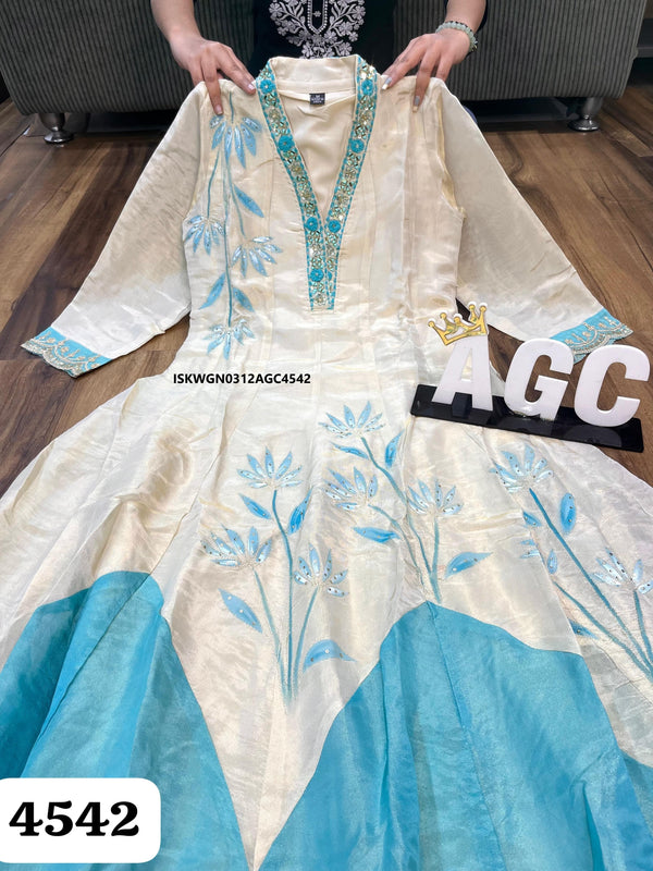 Sequined Tissue Silk Gown With Tissue Dupatta-ISKWGN0312AGC4542