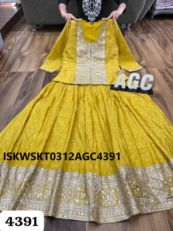 Sequined Tissue Silk Top With Skirt And Self Weaving Dupatta-ISKWSKT0312AGC4391