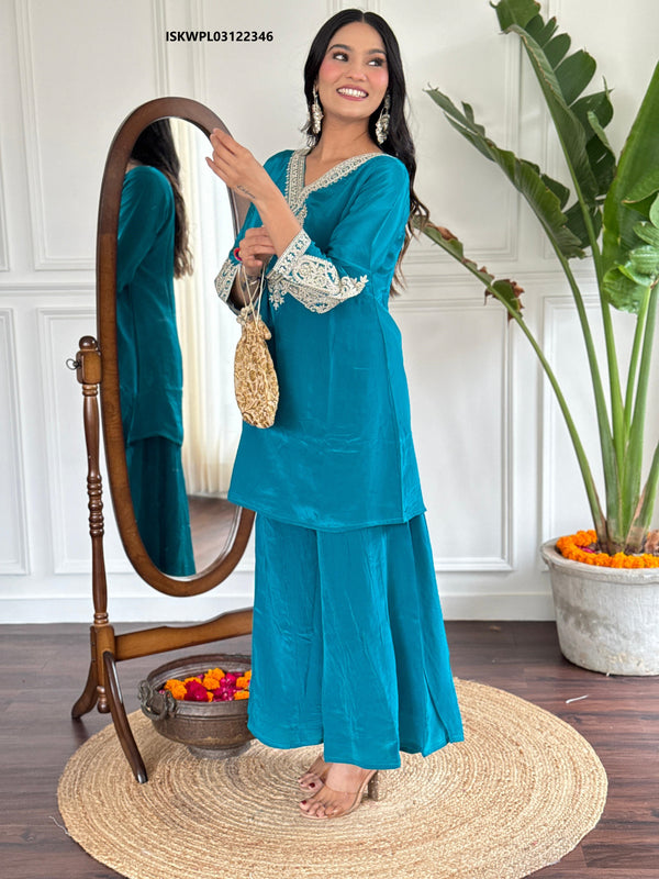 Embroidered Crepe Kurti With Palazzo-ISKWPL03122346