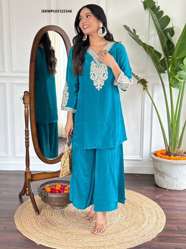 Embroidered Crepe Kurti With Palazzo-ISKWPL03122346