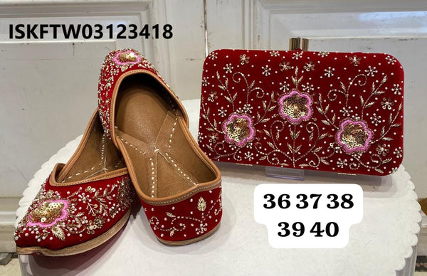 Embroidered Ethnic Punjabi Jutti And Clutch Set-ISKFTW03123418