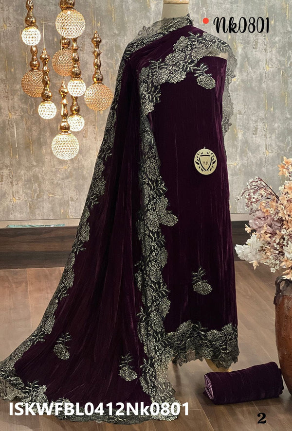 Embroidered Crush Velvet Kurti With Bottom And Dupatta-ISKWFBL0412Nk0801