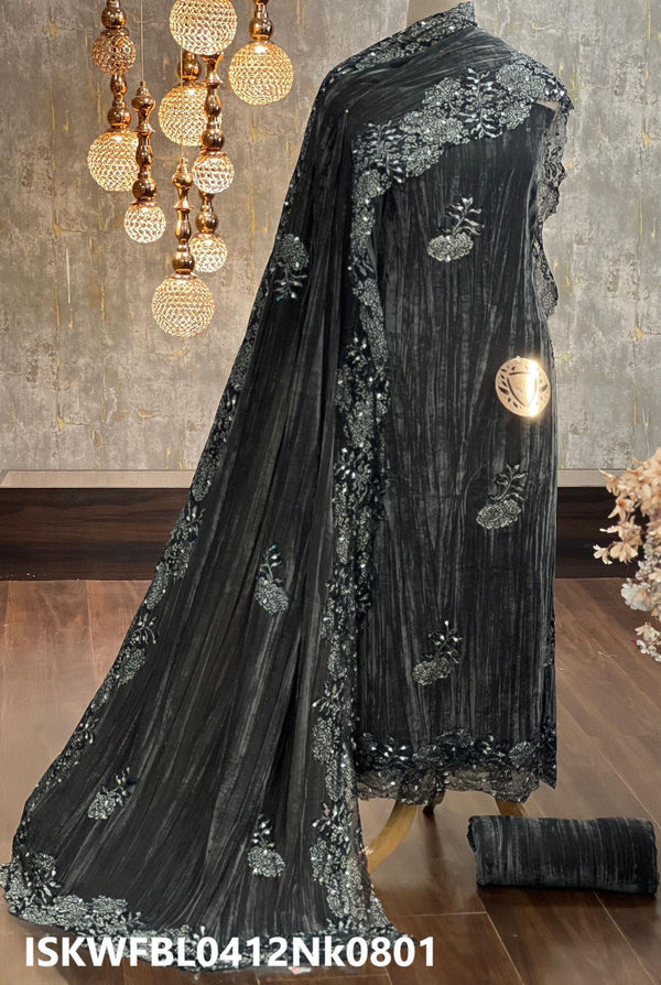 Embroidered Crush Velvet Kurti With Bottom And Dupatta-ISKWFBL0412Nk0801