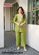 Embroidered Viscose Silk Top With Pant-ISKWIDW04121839