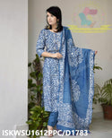 Hand Batik Printed Chanderi Kurti With Pant And Dupatta-ISKWSU1612PPC/D1783