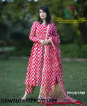 Hand Block Printed Cotton Anarkali Kurti With Pant And Kota Doriya Dupatta-ISKWSU1612PPC/D1789