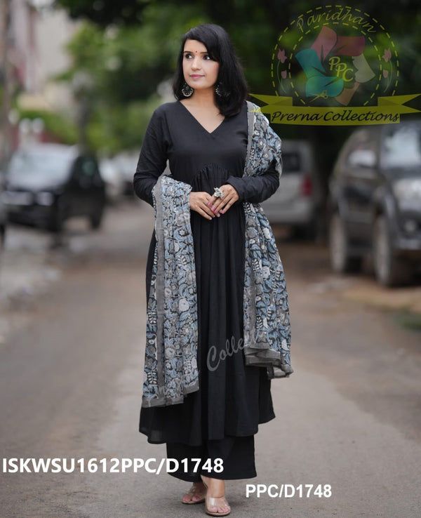 Cotton Kurti With Palazzo And Hand Block Kalamkari Printed Dupatta-ISKWSU1612PPC/D1748