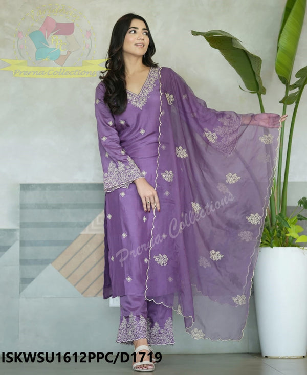 Embroidered Chanderi Silk Kurti With Silk Pant And Organza Dupatta-ISKWSU1612PPC/D1719