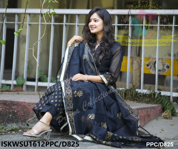 Block Printed Kota Doriya Kurti With Cotton Pant And Dupatta-ISKWSU1612PPC/D825