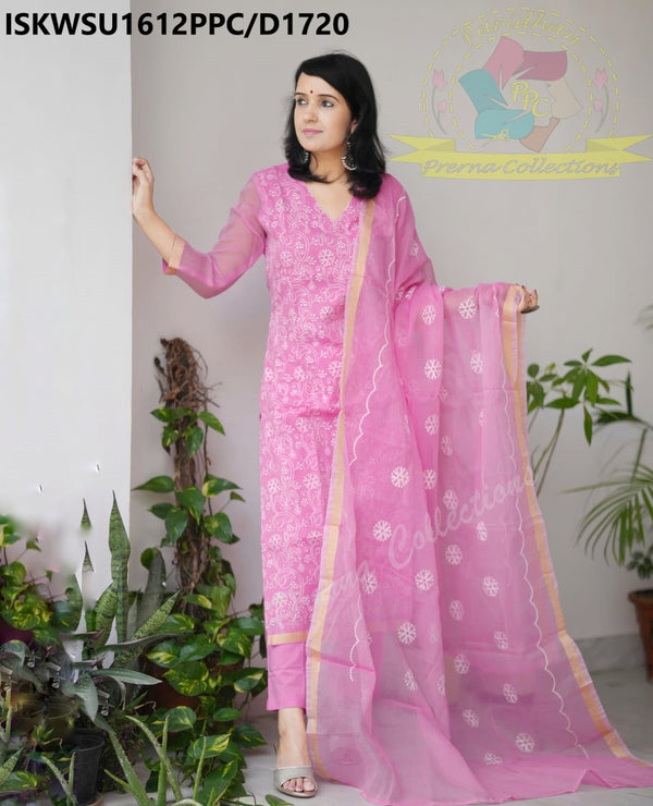 Embroidered Kota Doriya Kurti With Cotton Pant And Dupatta-ISKWSU1612PPC/D1720