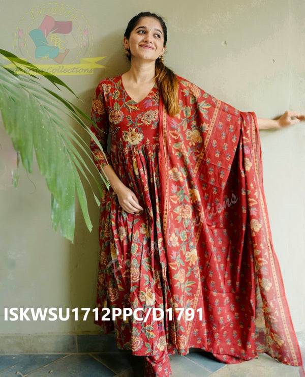 Block Printed Cotton Anarkali Kurti With Pant And Malmal Cotton Dupatta-ISKWSU1712PPC/D1791