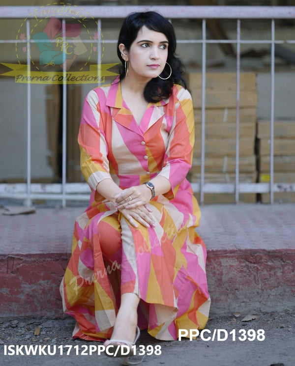 Abstract Printed Cotton A-Line Kurti With Pant-ISKWKU1712PPC/D1398