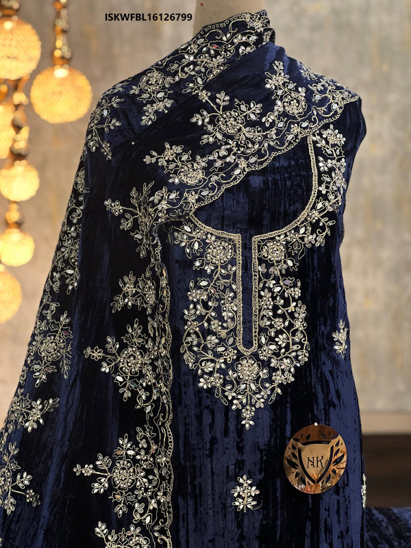 Embroidered Crush Velvet Kurti With Bottom And Dupatta-ISKWFBL16126799