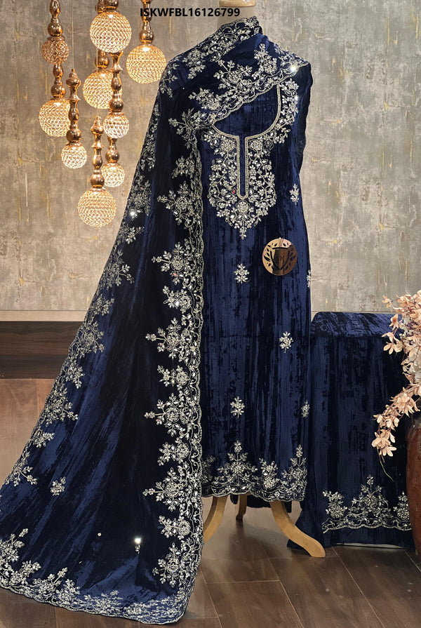 Embroidered Crush Velvet Kurti With Bottom And Dupatta-ISKWFBL16126799