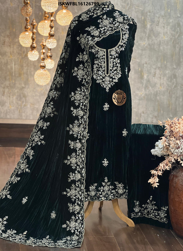 Embroidered Crush Velvet Kurti With Bottom And Dupatta-ISKWFBL16126799