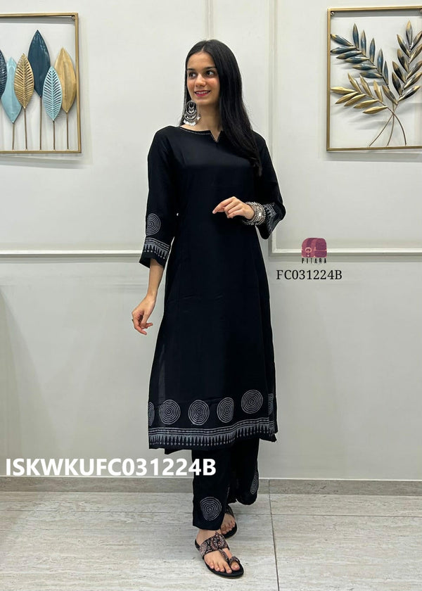 Block Printed Silk Kurti With Palazzo-ISKWKUFC031224W/FC031224B