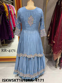 Embroidered Chinon Skirt With Asymmetrical Cut Front Slit Kurti And Dupatta-ISKWSKT1612RR- 4171