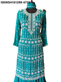 Embroidered Chinon Kurti With Sharara And Dupatta-ISKWSH1612RR-6738