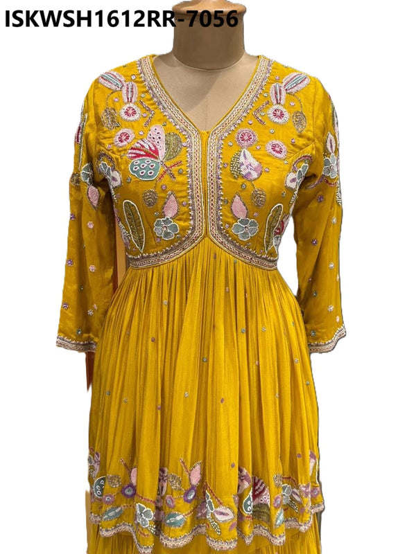 Embroidered Chinon Peplum Kurti With Sharara And Organza Dupatta-ISKWSH1612RR-7056