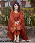 Embroidered Cotton Kurti With Pant And Crushed Malmal Cotton Dupatta-ISKWSU1812PPC/D1767