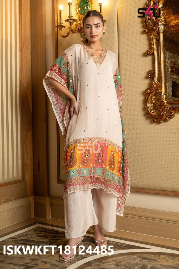 Embroidered Organza Silk Kaftan With Pant-ISKWKFT18124485