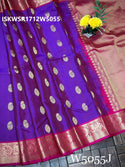 Handloom Kanchi Silk Saree With Contrast Plain Blouse-ISKWSR1712W5055