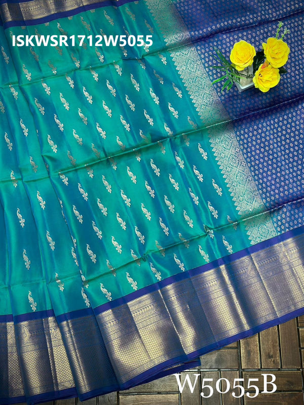 Handloom Kanchi Silk Saree With Contrast Plain Blouse-ISKWSR1712W5055